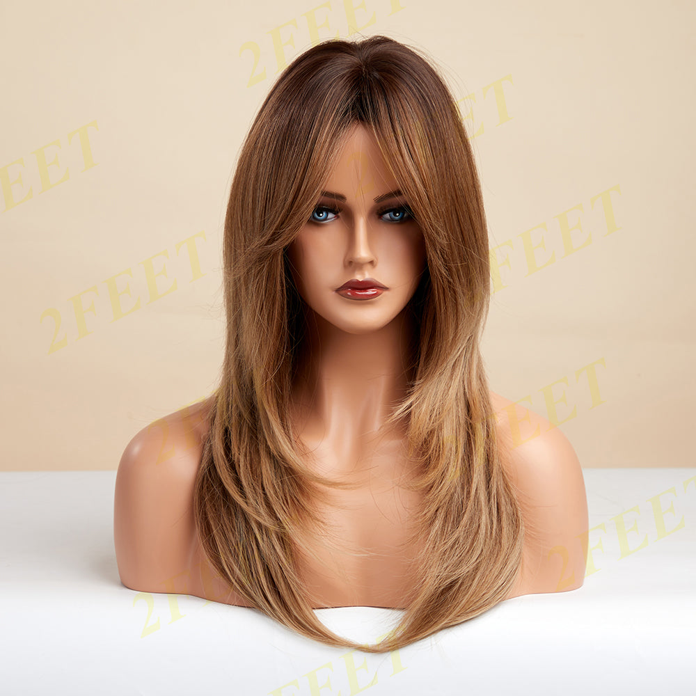 NO-33 2FEET Brown medium length wig（length 22inch）